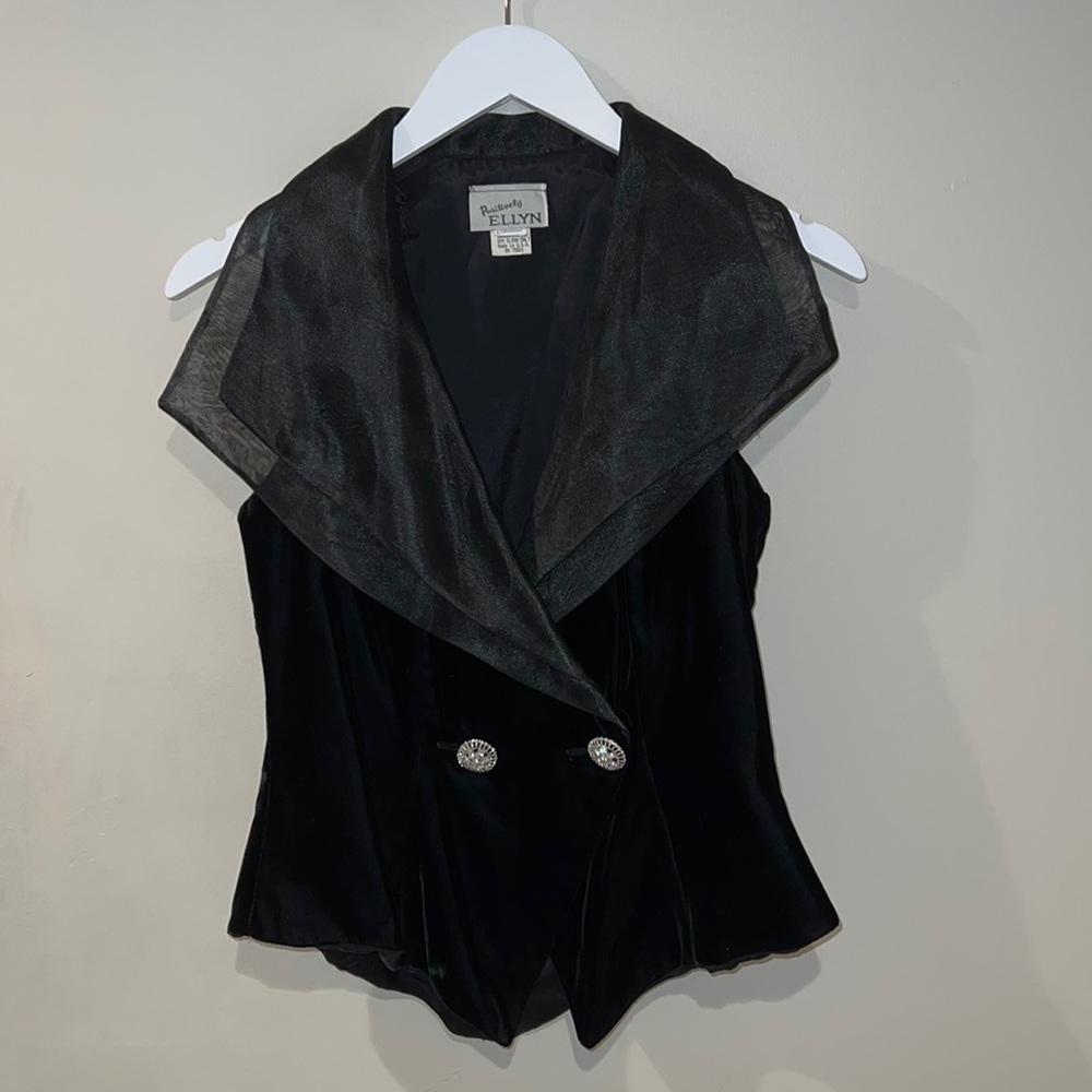 Positively Ellyn Black Velvet & Organza Evening Vest Size Small